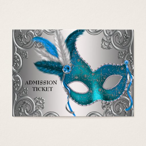 Customizable Teal Blue Masquerade Party Admission Tickets Business Cards