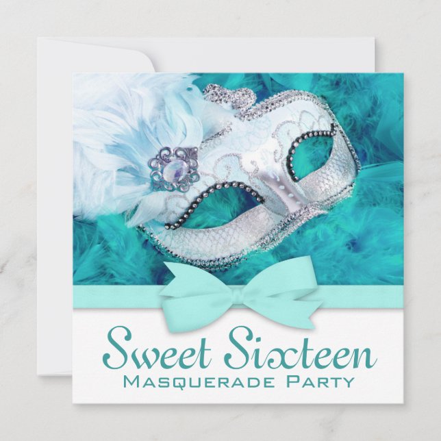 Teal Blue Masquerade Party Invitation (Front)
