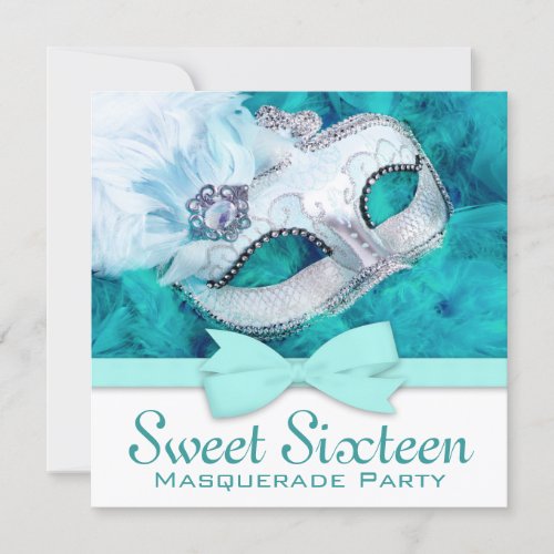 Teal Blue Masquerade Party Invitation