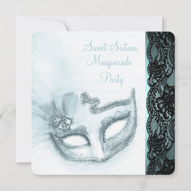 Teal Blue Masquerade Party Invitation (Front)