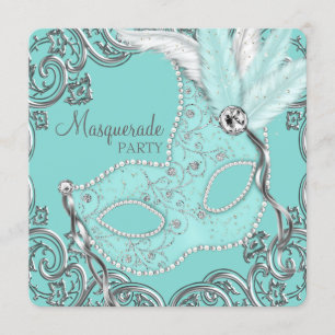 Teal Blue Masquerade Party Invitation
