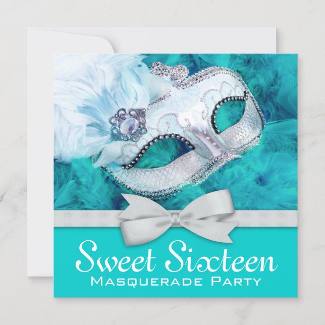 Teal Blue Masquerade Party Invitation (Front)