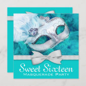 Teal Blue Masquerade Party Invitation (Front/Back)