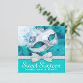 Teal Blue Masquerade Party Invitation (Standing Front)