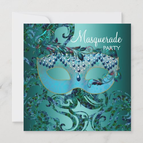Teal Blue Masquerade Party Invitations