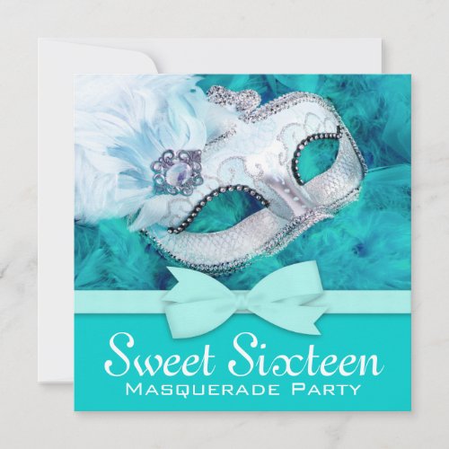 Teal Blue Masquerade Party Invitations