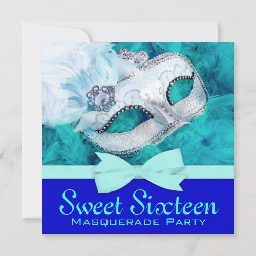 Teal Blue Masquerade Party Invitations