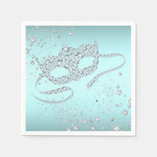 Teal Blue Masquerade Party Napkins (Front)