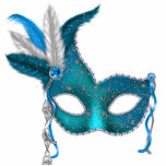 Teal Blue Masquerade Party Statuette<br><div class="desc">Pretty teal blue feather mask purple masquerade party table decoration acrylic sculpture cut-out.</div>