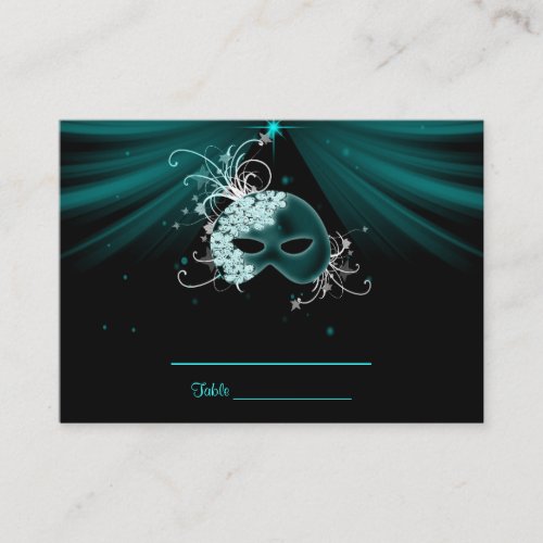 Teal Blue Masquerade Party Table Cards