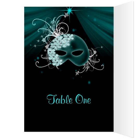 Teal Blue Masquerade Party Table Cards (Inside (Left))