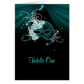 Teal Blue Masquerade Party Table Cards (Front)