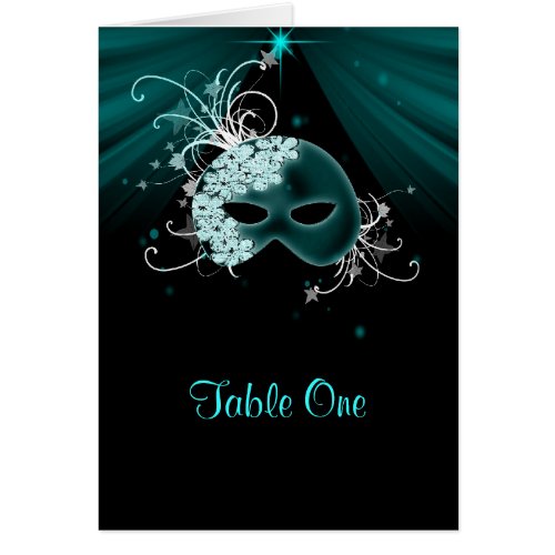 Teal Blue Masquerade Party Table Cards