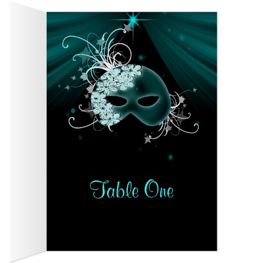 Teal Blue Masquerade Party Table Cards (Inside (Right))