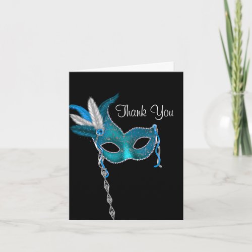 Teal Blue Masquerade Party Thank You Cards