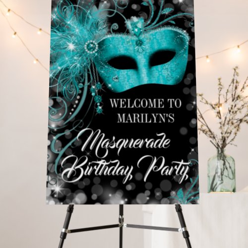 Teal Blue Masquerade Party Weclome Sign Foam Board
