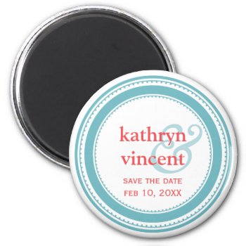 Teal Blue Medallion Ampersand Circle Save The Date Magnet by FidesDesign at Zazzle