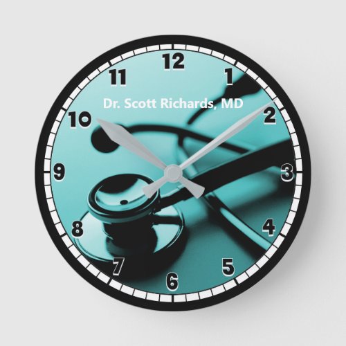 Teal Blue Medical Doctors Office Custom Round Clock