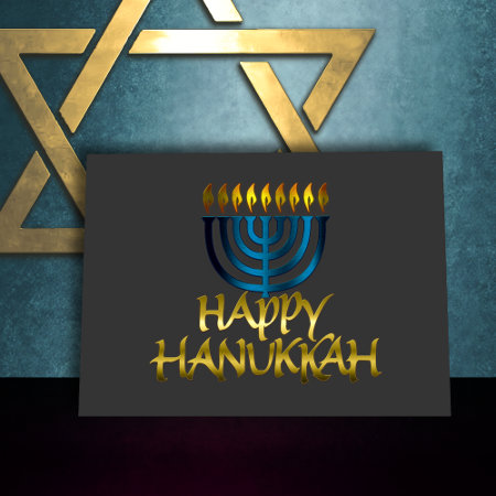 Teal Blue Menorah Flames Happy Hanukkah Card