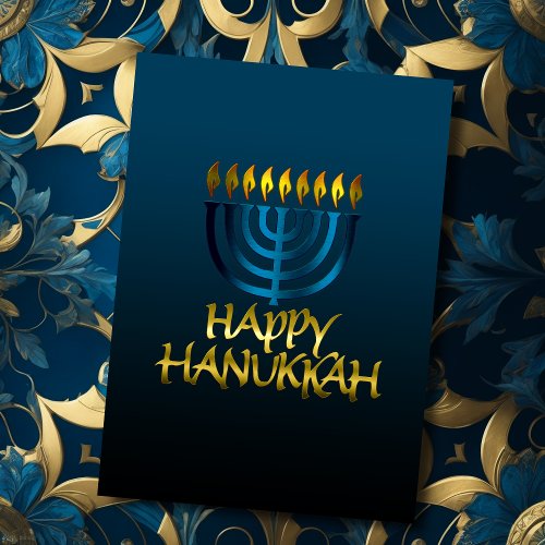 Teal Blue Menorah Flames Happy Hanukkah Card
