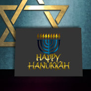 Teal Blue Menorah Flames Happy Hanukkah Card at Zazzle