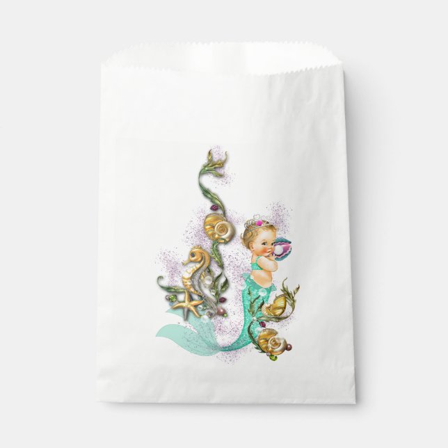 Teal Blue Mermaid Baby Shower Favor Bag (Front)