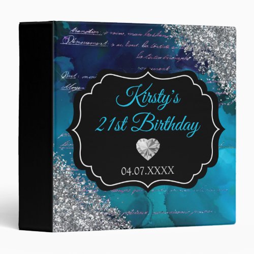 Teal Blue Mermaid Glitter Birthday Photo Album 3 Ring Binder