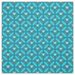 Teal Blue Metal Flowers with Gems Pattern Fabric