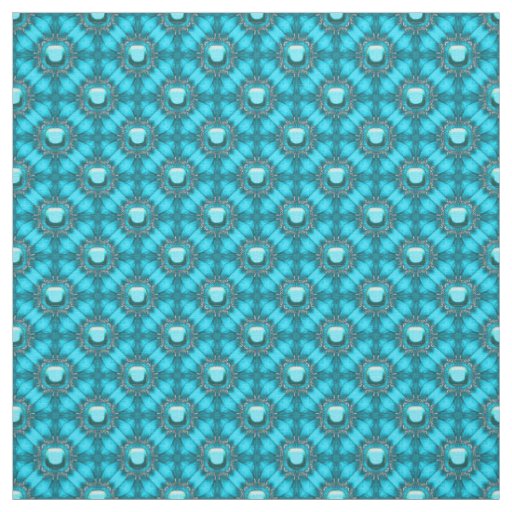 Teal Blue Metal Flowers with Gems Pattern Fabric