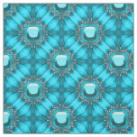 Teal Blue Metal Flowers with Gems Pattern Fabric