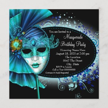 Teal Blue Midnight Masquerade Party Invitation by Pure_Elegance at Zazzle