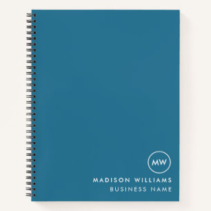 Teal Blue Minimalist Monogram Custom Name Notebook