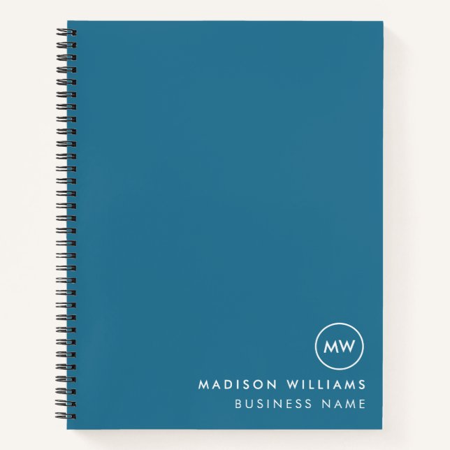 Teal Blue Minimalist Monogram Custom Name Notebook (Front)