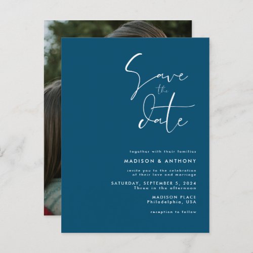 Teal Blue Minimalist Save the Date Wedding Photo Invitation Postcard