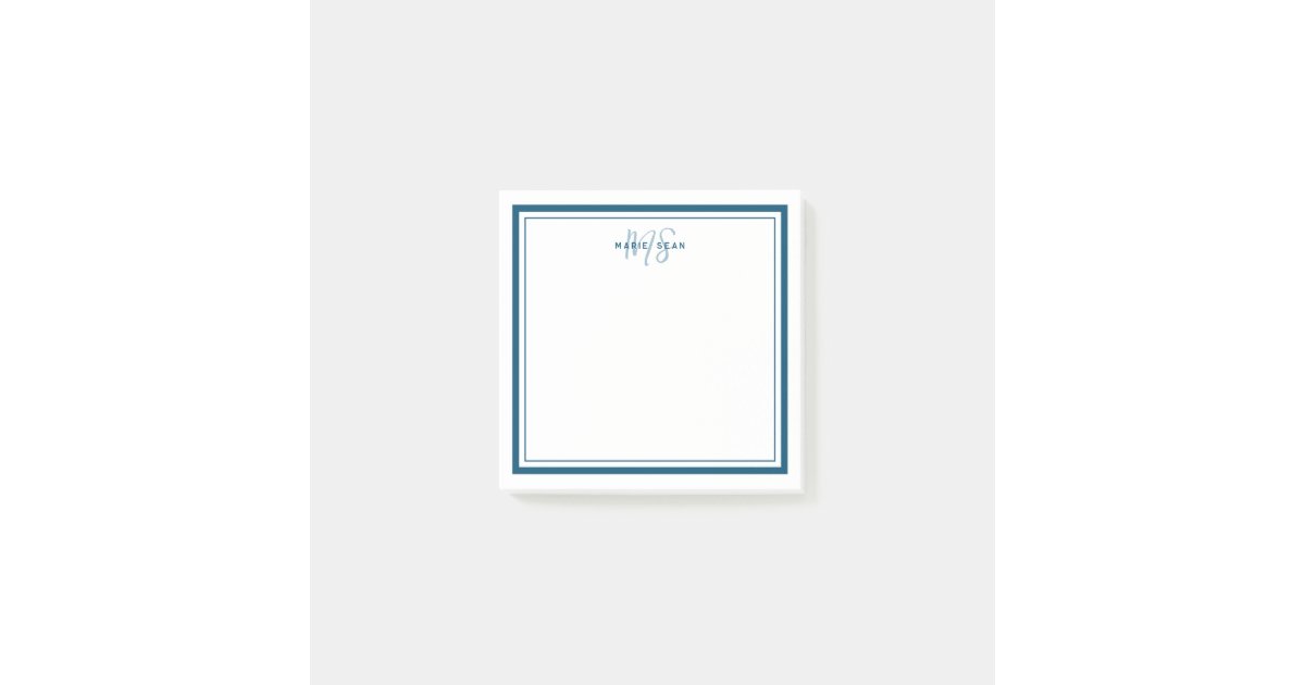 Teal Blue Minimalist Simple Monogram Two Border Post-it Notes | Zazzle