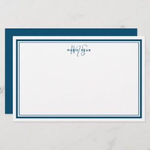 Teal Blue Minimalist Simple Monogram Two Border Stationery
