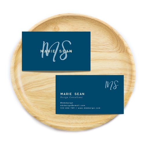 Teal Blue Minimalist Simple Two Monogram Business Card