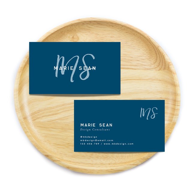 Teal Blue Minimalist Simple Two Monogram Business Card (Creator Uploaded)