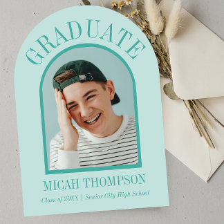 Teal Blue Modern Arch Grad Photo Announcement 