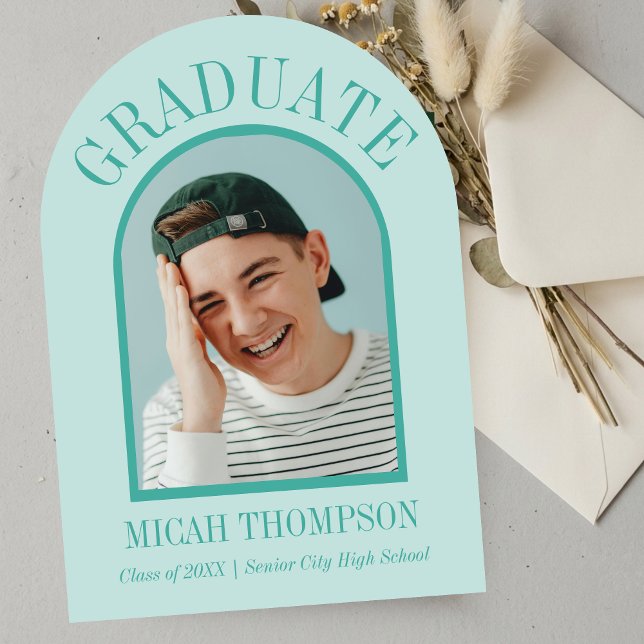 Teal Blue Modern Arch Grad Photo Announcement  (Teal Blue Modern Arch Grad Photo Announcement)