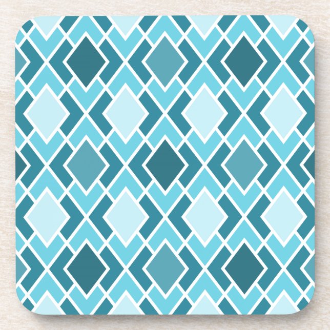 Teal Blue Modern Diamond Geometric Pattern Drink Coaster (Front)
