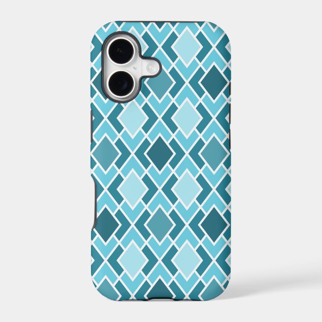 Teal Blue Modern Diamond Geometric Pattern Iphone Case (Back)