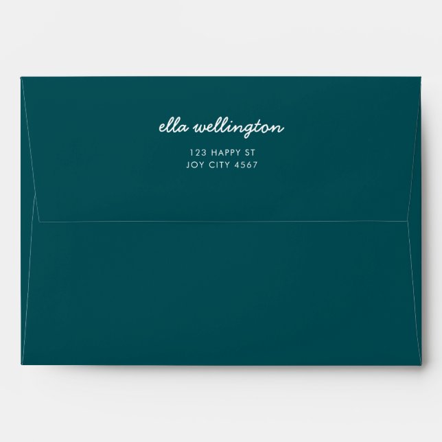 Teal Blue Modern Minimal Script Return Address Envelope (Back (Top Flap))