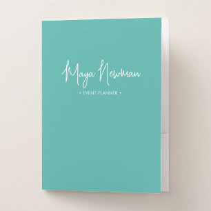 TEAL BLUE Modern Minimalist Feminine Monogram Pocket Folder