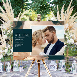 Teal blue modern painterly 1 photo wedding welcome foam board
