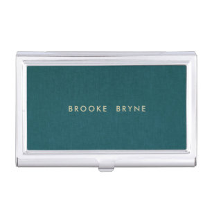 Teal Blue Modern Professional Minimalist Business Card Case