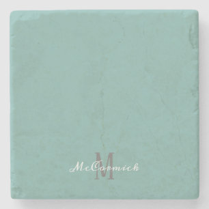 Teal Blue Modern Script Girly Monogram Name Stone Coaster