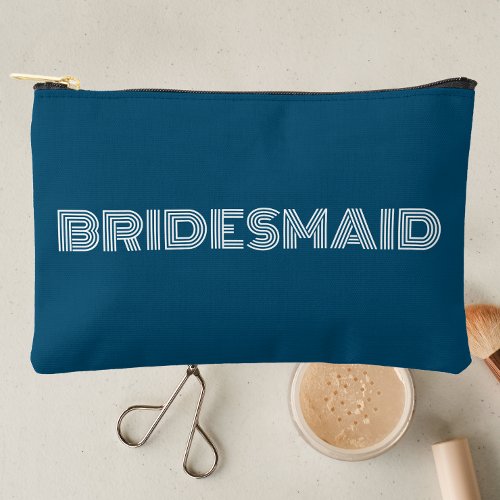 Teal Blue Modern Typography Bridesmaid Accessory Pouch