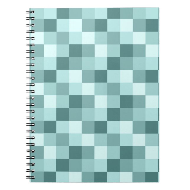 Teal Blue Monochrome Checkered Pattern Notebook (Front)