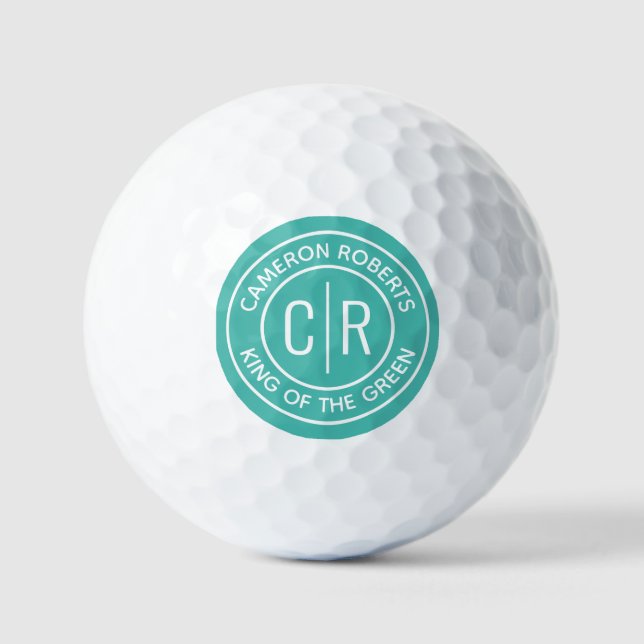 Teal blue monogram initials name and custom text golf balls (Front)
